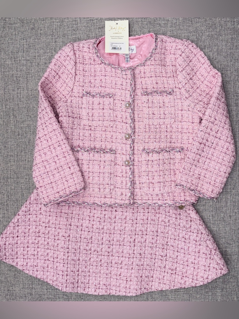 Rachel Riley 6Y Girls Pink Tweed Jacket and Skirt Set NWT